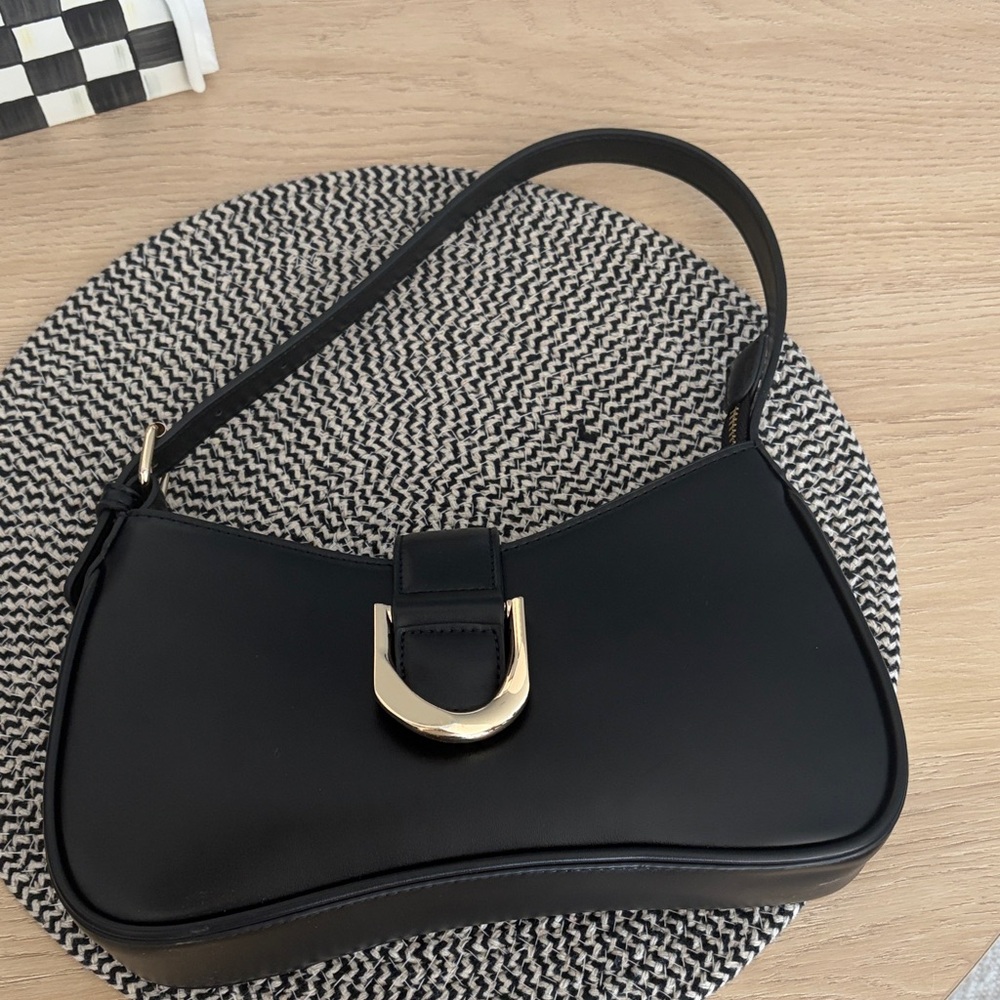 Lulu's Black Shoulder Bag with Gold Accent